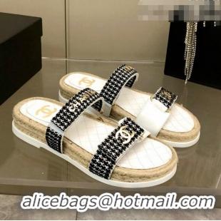 ​Promotional Chanel Houndstooth Slide Sandals C21424 Black/White 2022