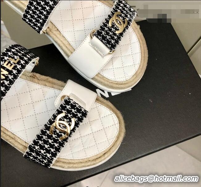 ​Promotional Chanel Houndstooth Slide Sandals C21424 Black/White 2022