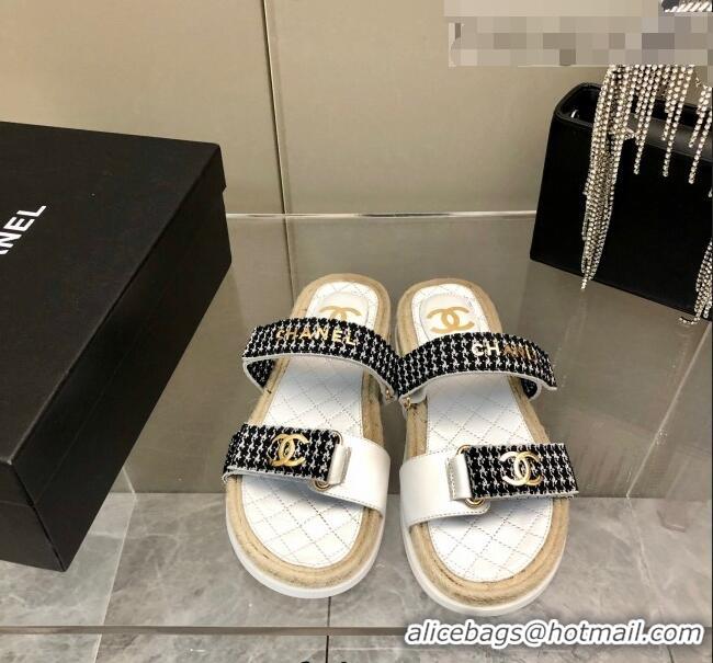 ​Promotional Chanel Houndstooth Slide Sandals C21424 Black/White 2022