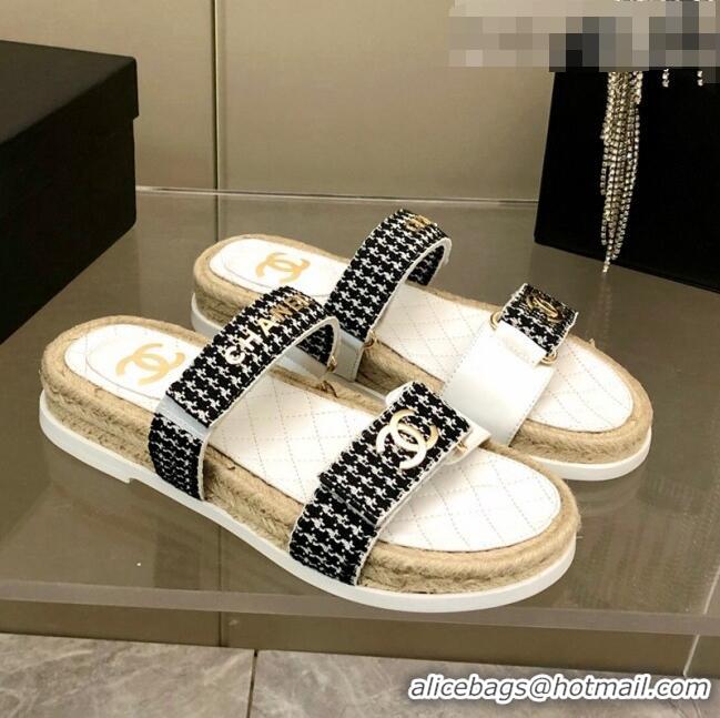 ​Promotional Chanel Houndstooth Slide Sandals C21424 Black/White 2022