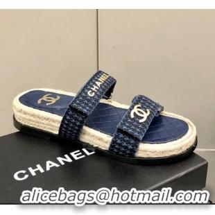 New Style Chanel Houndstooth Slide Sandals C21424 Navy Blue 2022