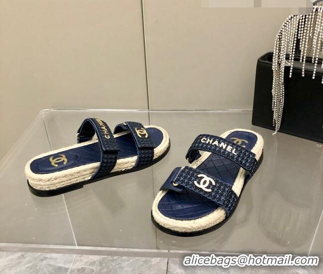 New Style Chanel Houndstooth Slide Sandals C21424 Navy Blue 2022