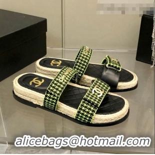 Popular Style Chanel Houndstooth Slide Sandals C21424 Green 2022