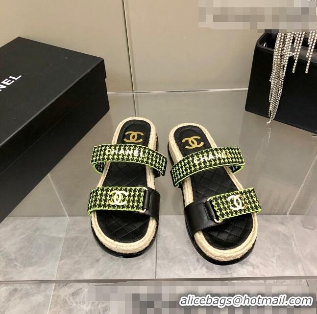 Popular Style Chanel Houndstooth Slide Sandals C21424 Green 2022