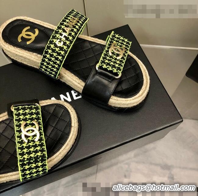 Popular Style Chanel Houndstooth Slide Sandals C21424 Green 2022