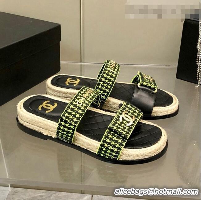 Popular Style Chanel Houndstooth Slide Sandals C21424 Green 2022