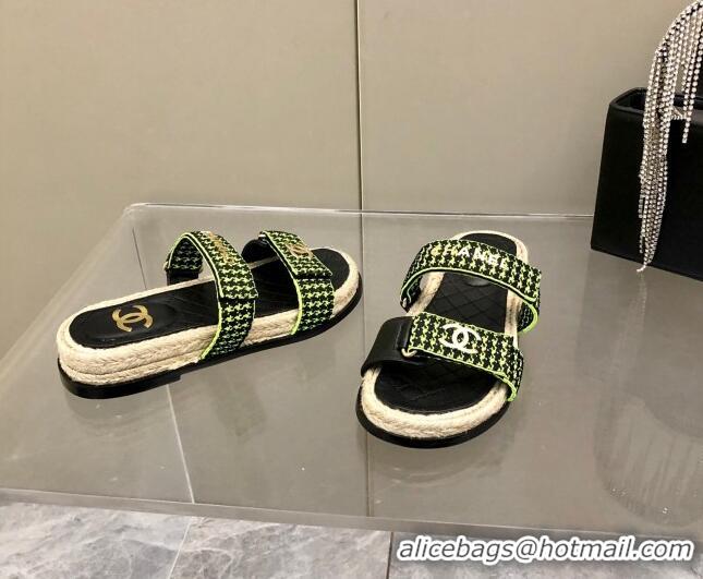 Popular Style Chanel Houndstooth Slide Sandals C21424 Green 2022