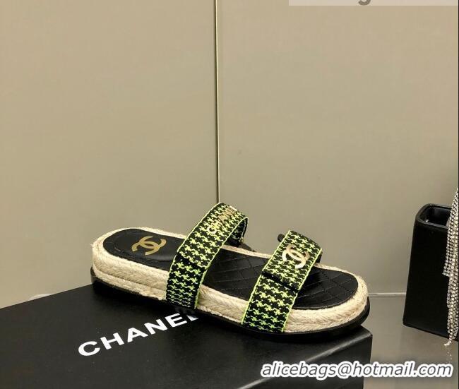 Popular Style Chanel Houndstooth Slide Sandals C21424 Green 2022