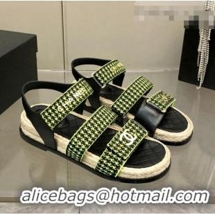 Buy Inexpensive Chanel Houndstooth Strap Flat Sandals C2142 Green 2022