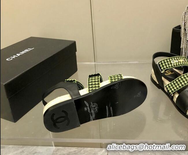 Buy Inexpensive Chanel Houndstooth Strap Flat Sandals C2142 Green 2022