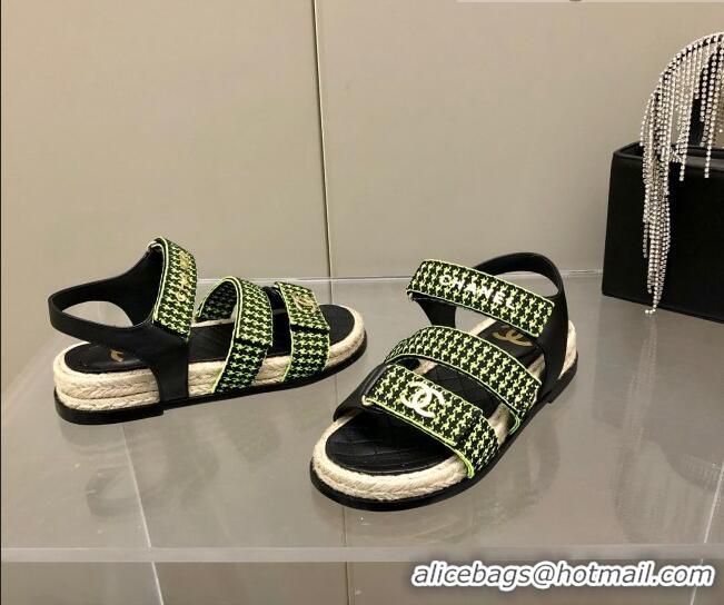 Buy Inexpensive Chanel Houndstooth Strap Flat Sandals C2142 Green 2022