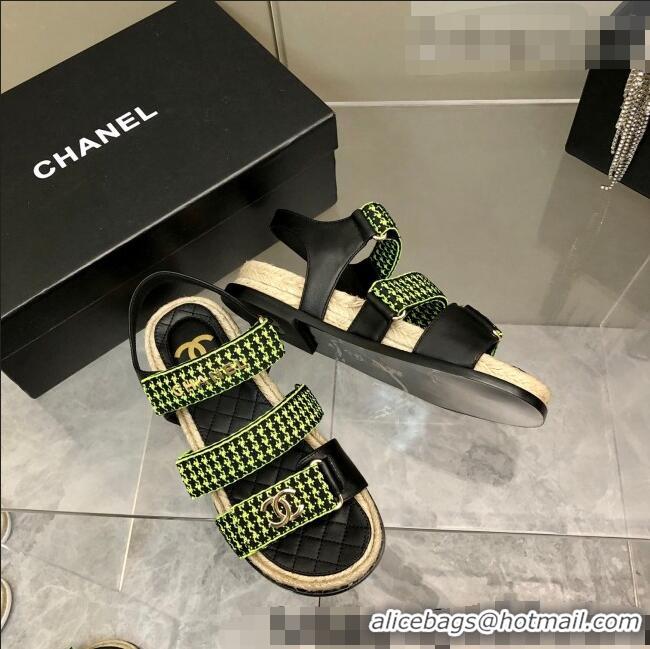 Buy Inexpensive Chanel Houndstooth Strap Flat Sandals C2142 Green 2022