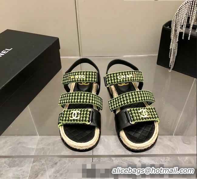 Buy Inexpensive Chanel Houndstooth Strap Flat Sandals C2142 Green 2022