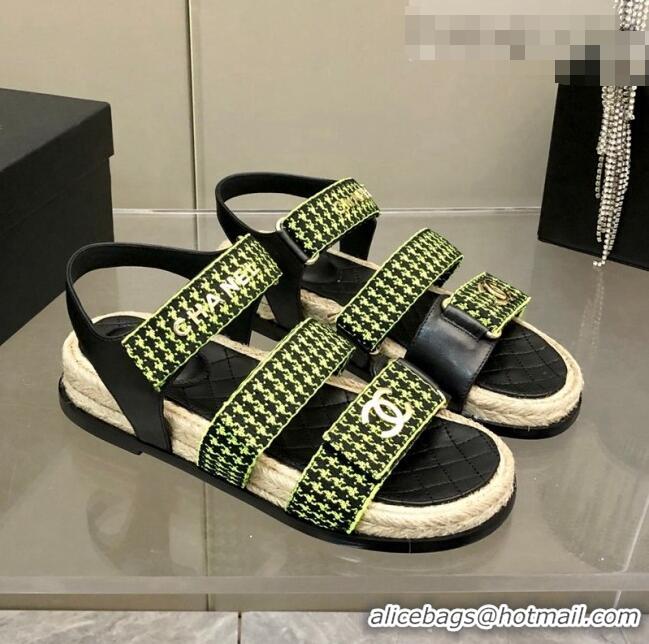 Buy Inexpensive Chanel Houndstooth Strap Flat Sandals C2142 Green 2022