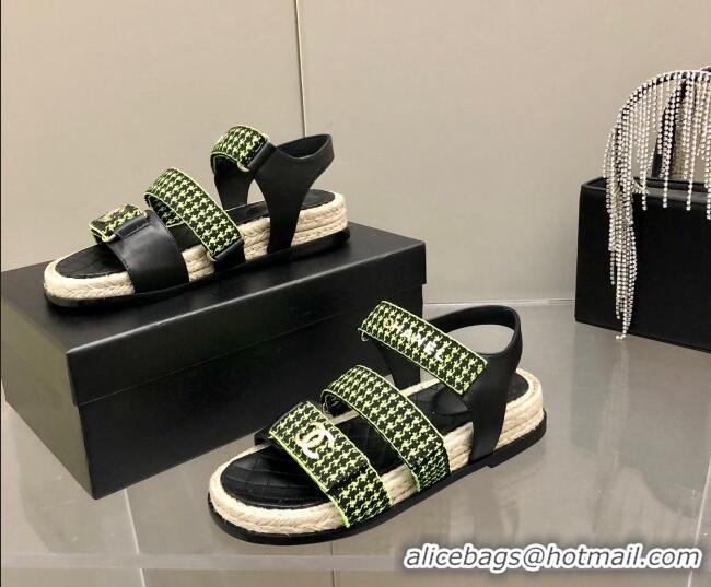 Buy Inexpensive Chanel Houndstooth Strap Flat Sandals C2142 Green 2022