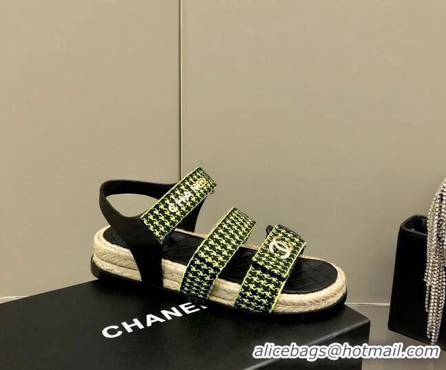 Buy Inexpensive Chanel Houndstooth Strap Flat Sandals C2142 Green 2022