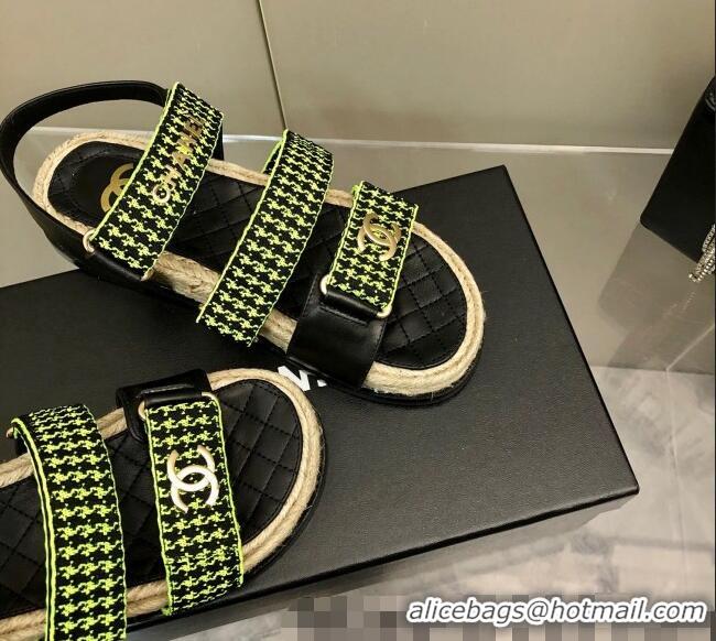 Buy Inexpensive Chanel Houndstooth Strap Flat Sandals C2142 Green 2022