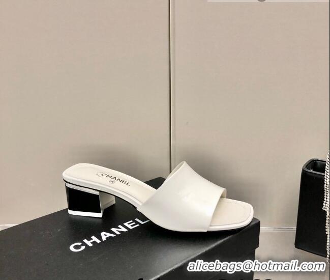 Promotional Chanel Patent Calfskin Slide Sandals 4.5cm G38689 White 2022