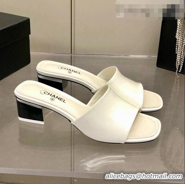 Promotional Chanel Patent Calfskin Slide Sandals 4.5cm G38689 White 2022