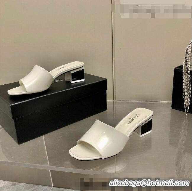 Promotional Chanel Patent Calfskin Slide Sandals 4.5cm G38689 White 2022