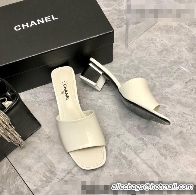 Promotional Chanel Patent Calfskin Slide Sandals 4.5cm G38689 White 2022