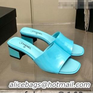 Buy Discount Chanel Patent Calfskin Slide Sandals 4.5cm G38689 Blue 2022