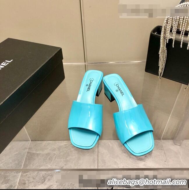 Buy Discount Chanel Patent Calfskin Slide Sandals 4.5cm G38689 Blue 2022