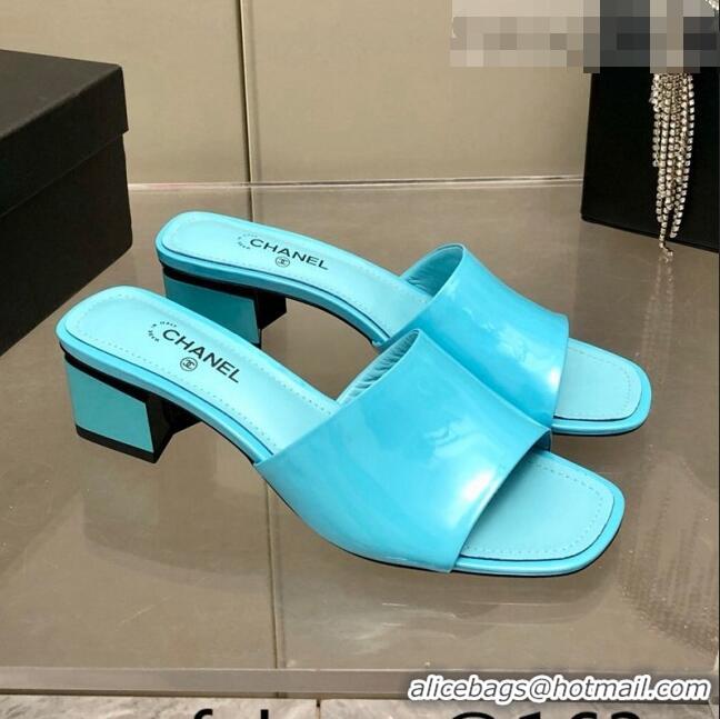 Buy Discount Chanel Patent Calfskin Slide Sandals 4.5cm G38689 Blue 2022