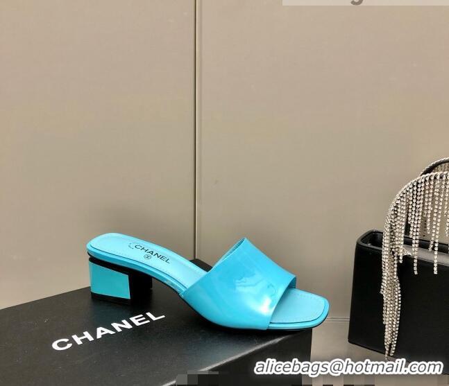 Buy Discount Chanel Patent Calfskin Slide Sandals 4.5cm G38689 Blue 2022