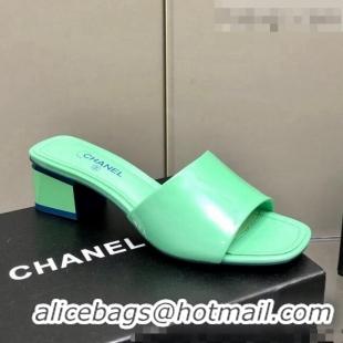 Inexpensive Chanel Patent Calfskin Slide Sandals 4.5cm G38689 Green 2022