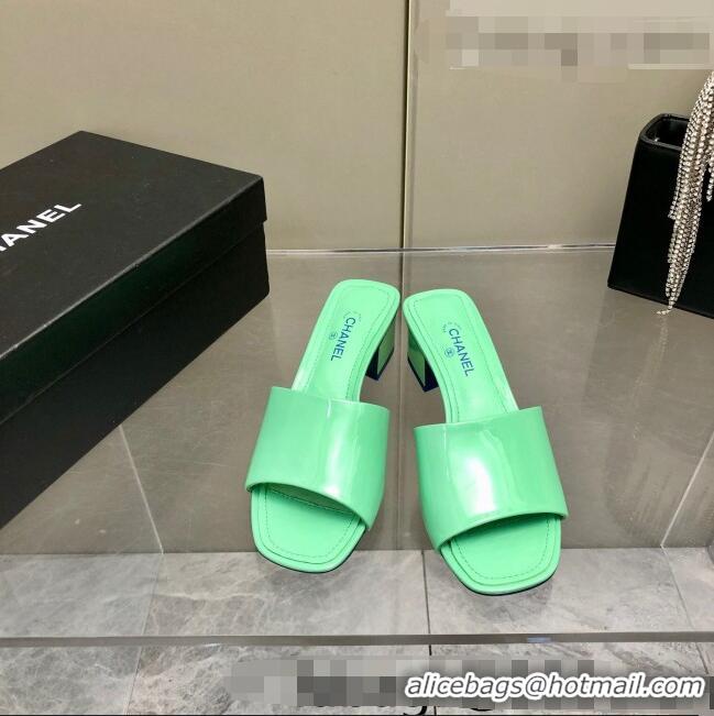 Inexpensive Chanel Patent Calfskin Slide Sandals 4.5cm G38689 Green 2022