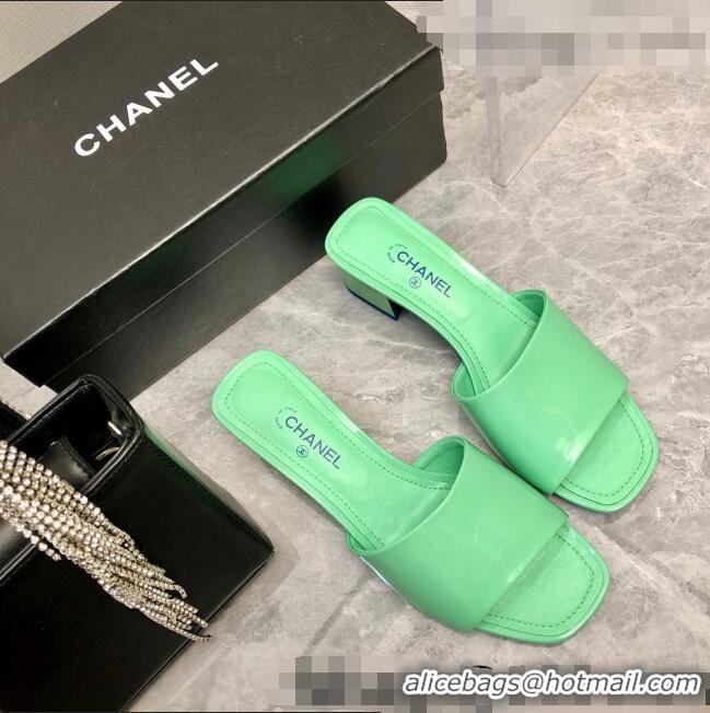 Inexpensive Chanel Patent Calfskin Slide Sandals 4.5cm G38689 Green 2022