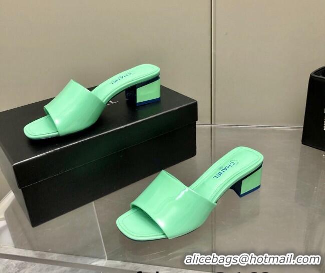 Inexpensive Chanel Patent Calfskin Slide Sandals 4.5cm G38689 Green 2022