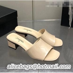 Top Quality Chanel Patent Calfskin Slide Sandals 4.5cm G38689 Beige 2022