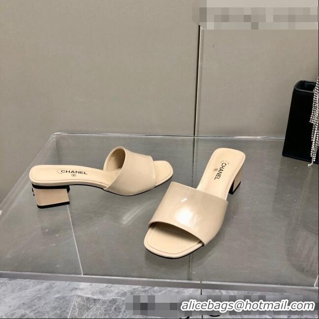 Top Quality Chanel Patent Calfskin Slide Sandals 4.5cm G38689 Beige 2022