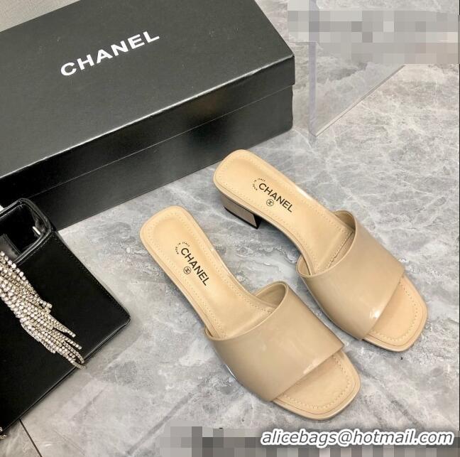 Top Quality Chanel Patent Calfskin Slide Sandals 4.5cm G38689 Beige 2022