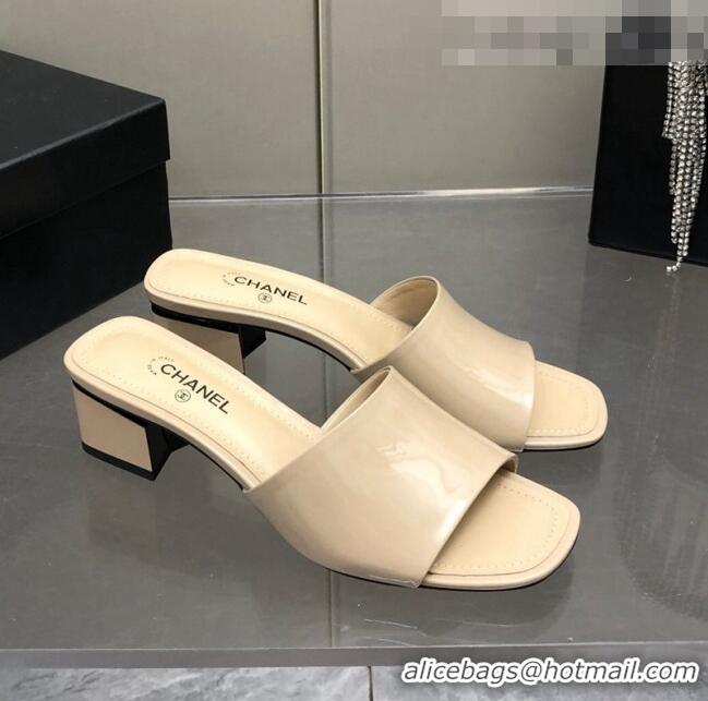 Top Quality Chanel Patent Calfskin Slide Sandals 4.5cm G38689 Beige 2022