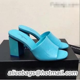 Well Crafted Chanel Patent Calfskin Slide Sandals 8.5cm G38689 Blue 2022