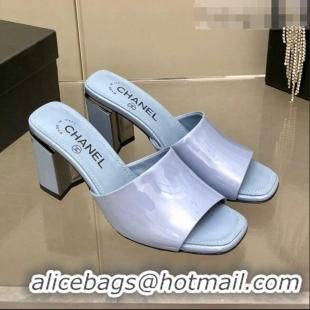 Promotional Chanel Patent Calfskin Slide Sandals 8.5cm G38688 Light Purple 2022