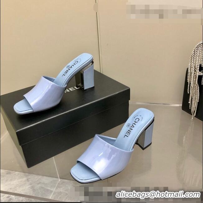 Promotional Chanel Patent Calfskin Slide Sandals 8.5cm G38688 Light Purple 2022