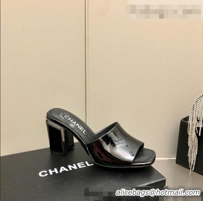 ​Discount Chanel Patent Calfskin Slide Sandals 8.5cm G38688 Black 2022