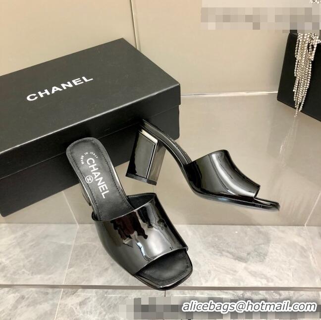 ​Discount Chanel Patent Calfskin Slide Sandals 8.5cm G38688 Black 2022