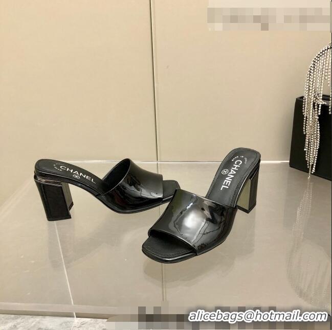 ​Discount Chanel Patent Calfskin Slide Sandals 8.5cm G38688 Black 2022