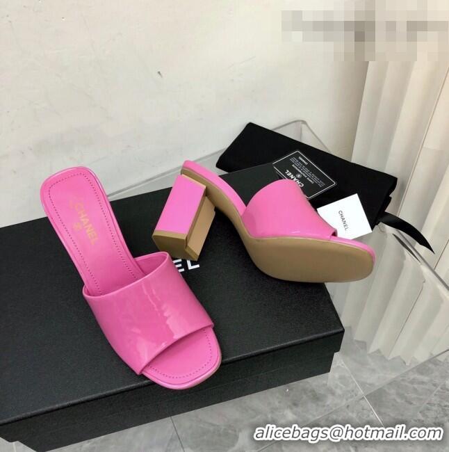 Promotional Chanel Patent Calfskin Slide Sandals 8.5cm G38688 Pink 2022