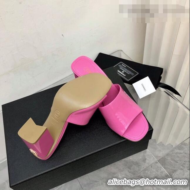 Promotional Chanel Patent Calfskin Slide Sandals 8.5cm G38688 Pink 2022