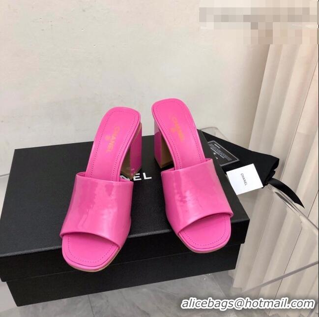 Promotional Chanel Patent Calfskin Slide Sandals 8.5cm G38688 Pink 2022