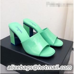 Promotional Chanel Patent Calfskin Slide Sandals 8.5cm G38688 Green 2022