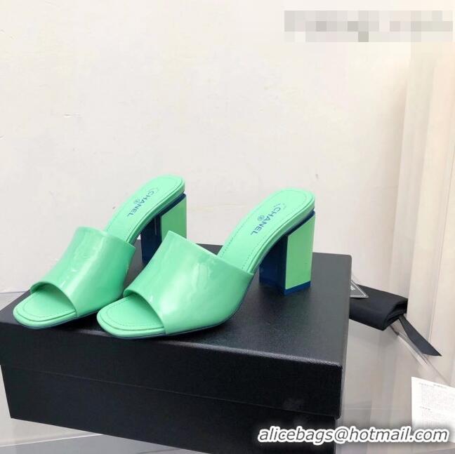 Promotional Chanel Patent Calfskin Slide Sandals 8.5cm G38688 Green 2022