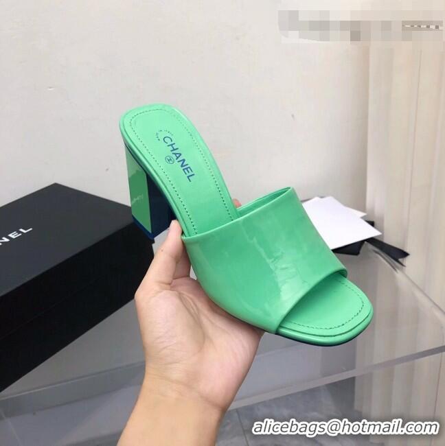 Promotional Chanel Patent Calfskin Slide Sandals 8.5cm G38688 Green 2022