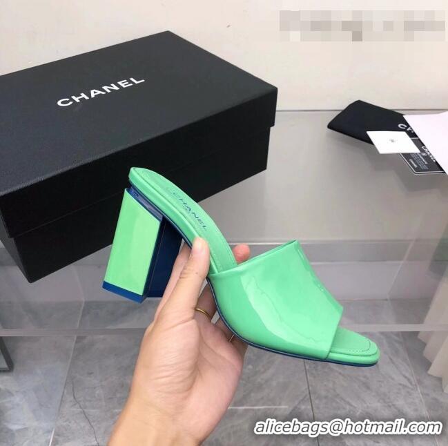 Promotional Chanel Patent Calfskin Slide Sandals 8.5cm G38688 Green 2022